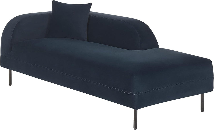 Soft Velvet Left Hand Chaise Lounge Navy Blue Retro Style with Cushion & Metal