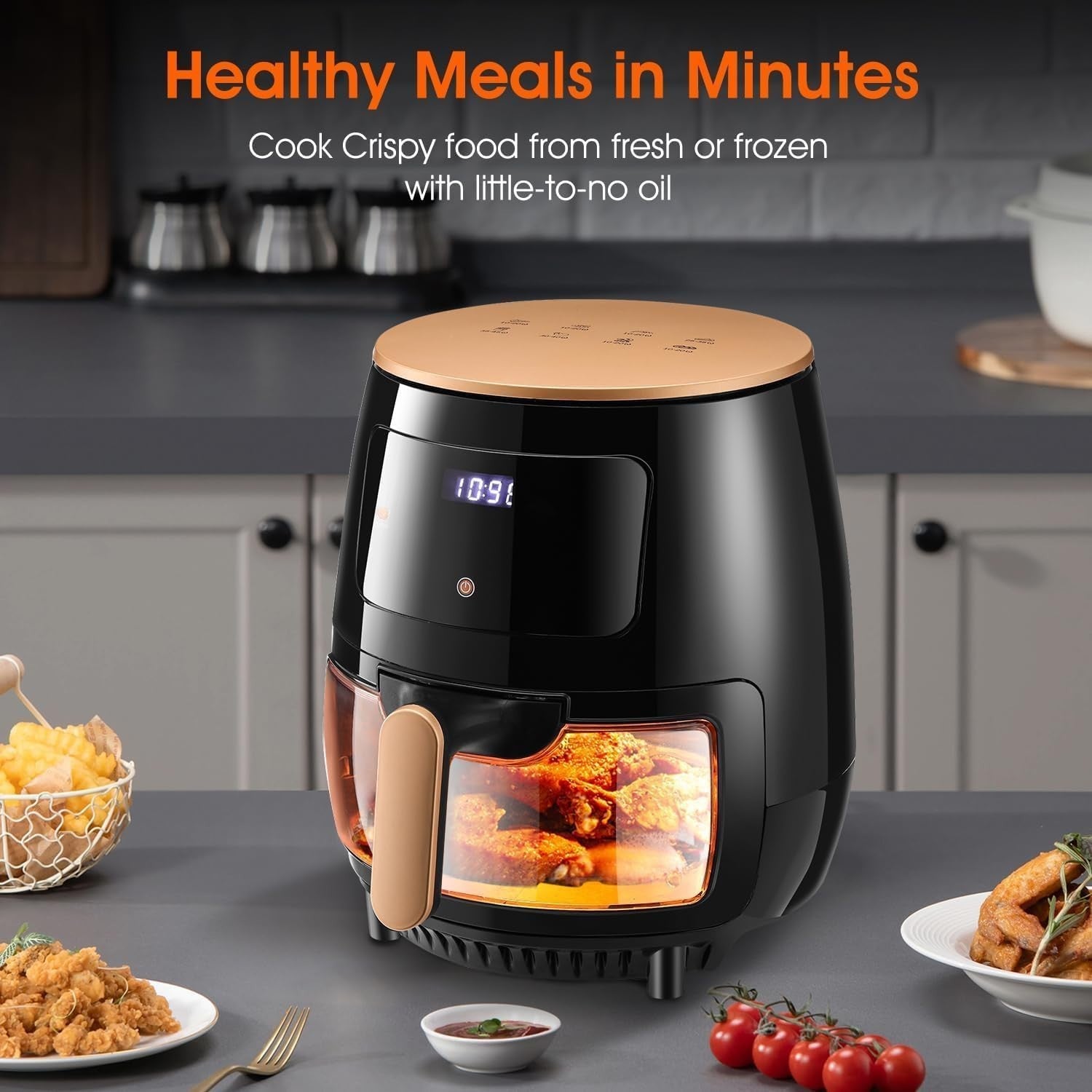 5L Air Fryer with Viewing Window 6-in-1 Presets Touch Screen Oil-Free Cooker