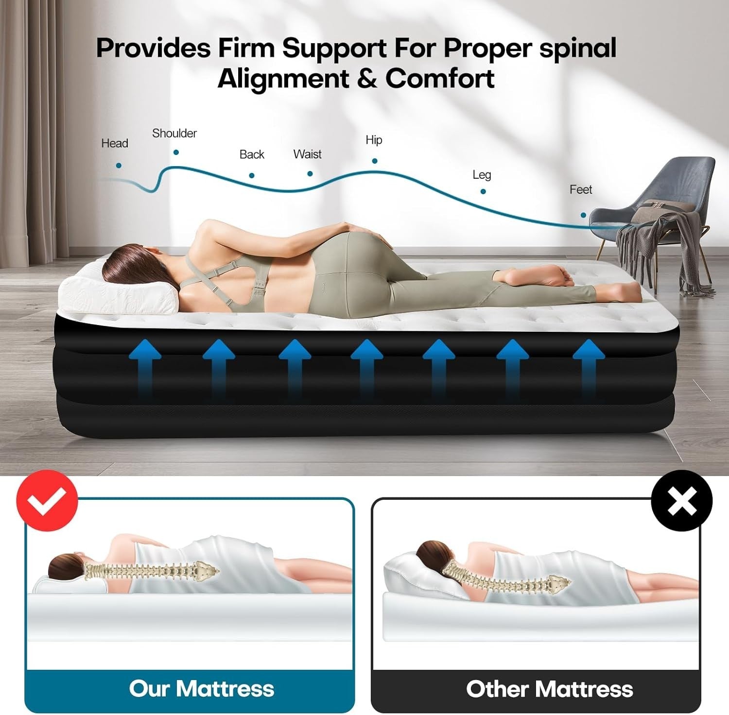Single Air Mattress Inflatable Bed with Built-In Pump – Fast Inflate, Portable