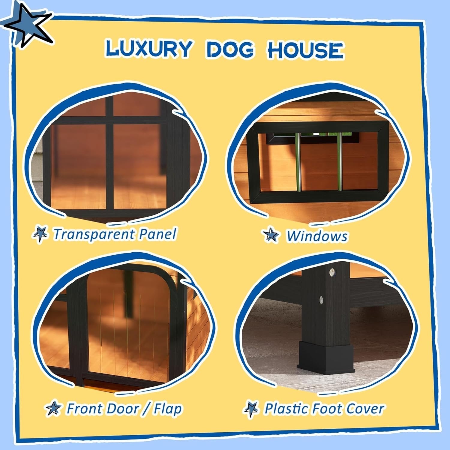 Large Wooden Outdoor Dog Kennel with Roof, Windows & Removable Floor