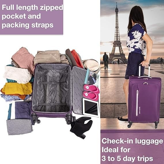 Lightweight Check In Soft Suitcase 4 Wheel Spinner 26 Inch Travel Case