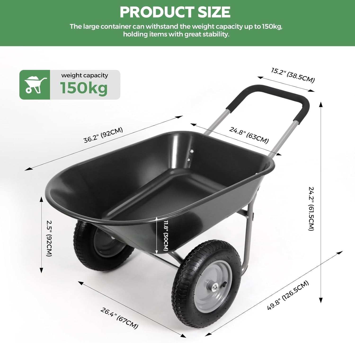 85L 2-Wheel Garden Trolley – Heavy Duty Cart w/ Pneumatic Tyres 150kg Capacity
