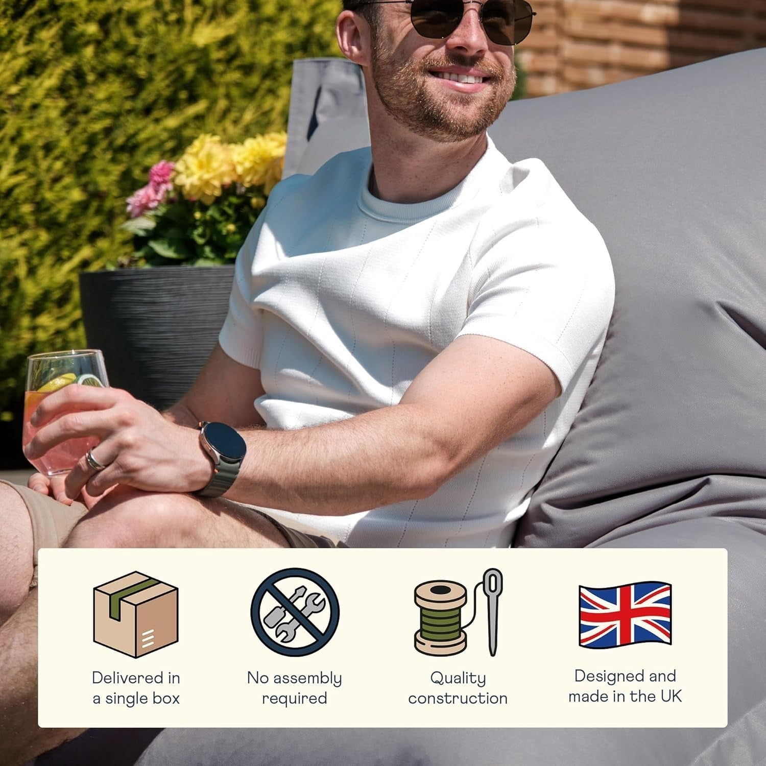 XXL Grey Outdoor Bean Bag Chair Waterproof Floor Lounger Seat 180x140cm
