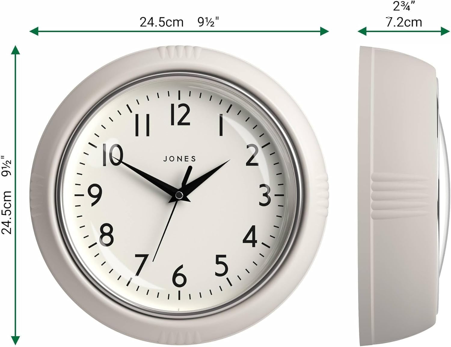 25cm Light Grey Retro Wall Clock | Easy Read Silent Quartz Clock for Home Kitche