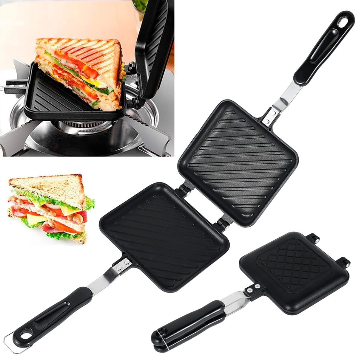 Camping Double-Sided Non-Stick Toastie Maker Stovetop Sandwich Pan