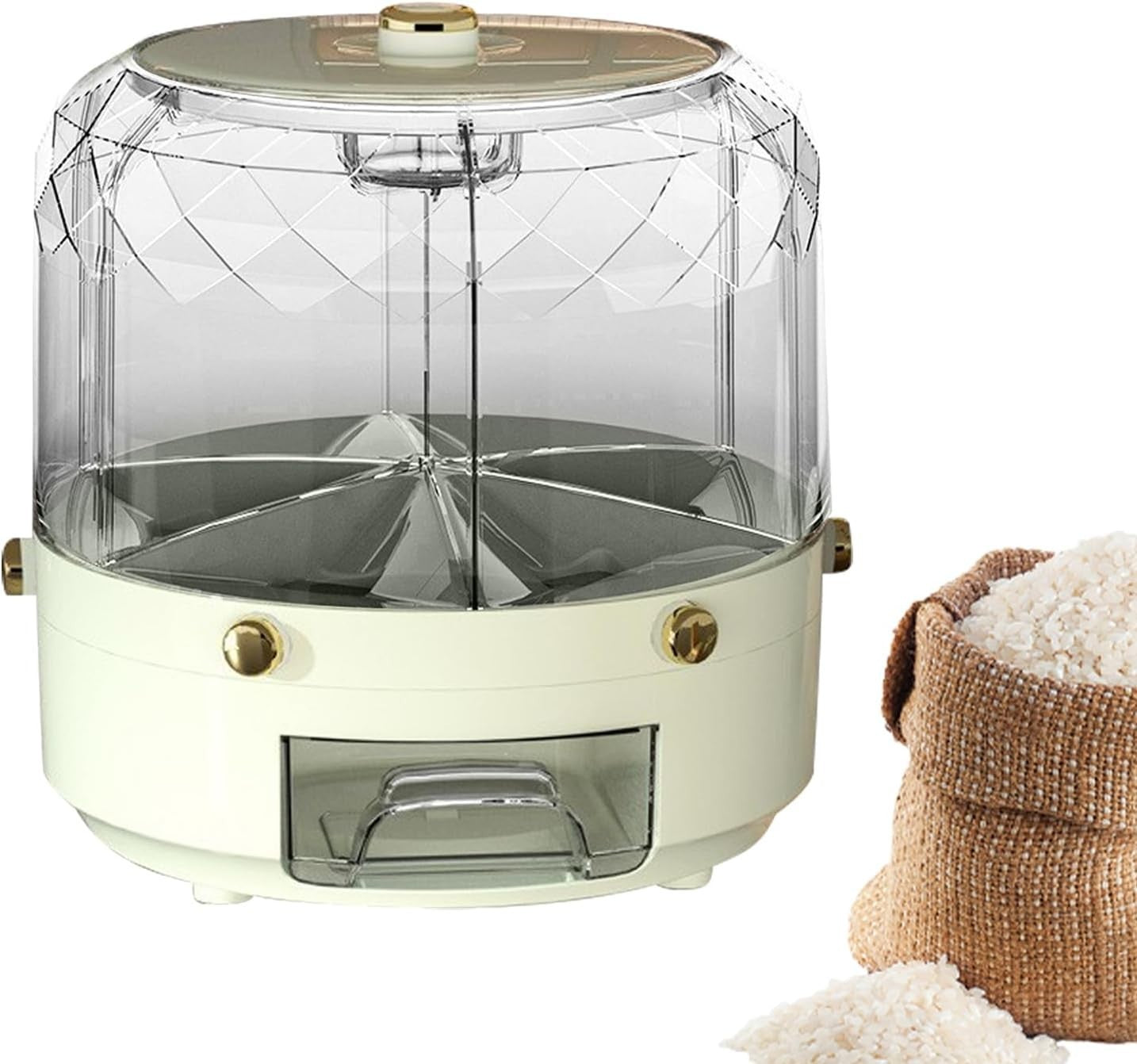 360° Rotating Rice Dispenser 6 Grid Round Grain Storage Container