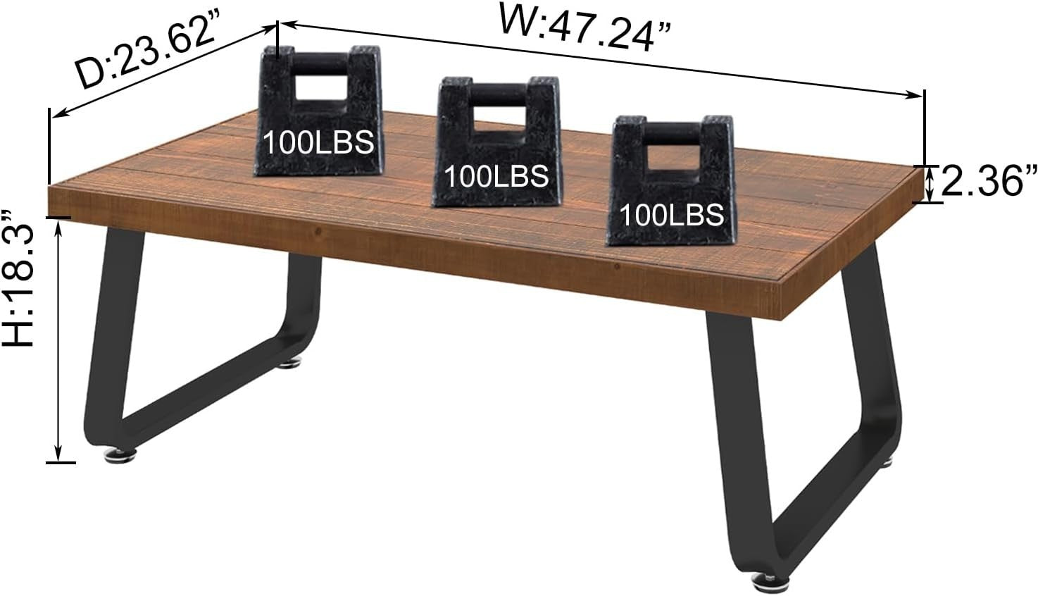 Rustic Wood Coffee Table 120CM – Industrial Metal Frame, Solid Cedar Top