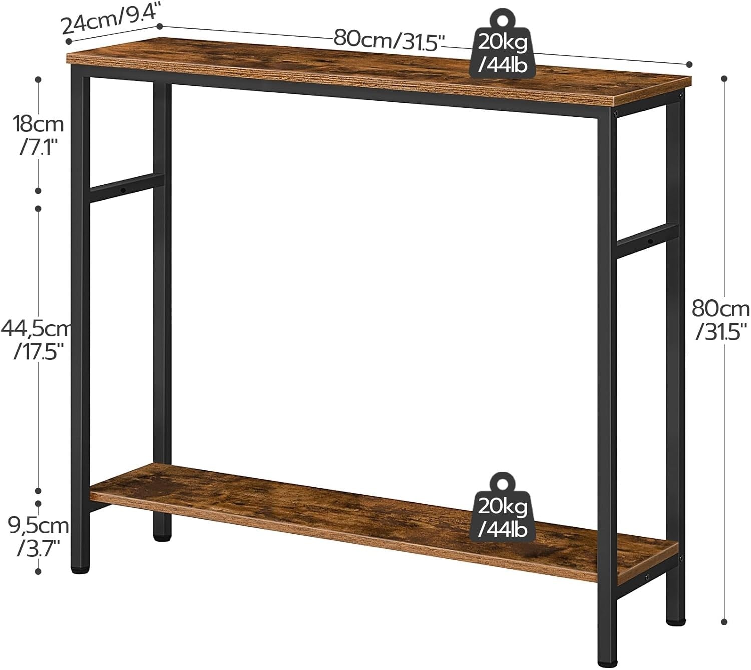Adjustable 2-Tier Slim Console Table 80cm Hallway Storage Shelf