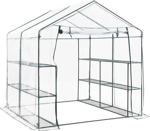 Large Walk-In Greenhouse with Shelves | Heavy Duty PVC Cover | Steel Frame