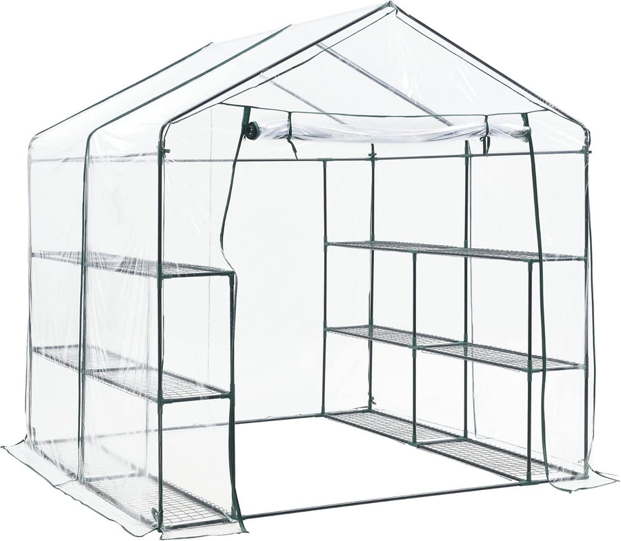Large Walk-In Greenhouse with Shelves | Heavy Duty PVC Cover | Steel Frame
