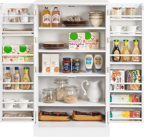 White Kitchen Cupboard 6 Shelf Freestanding Wooden Pantry Storage Unit