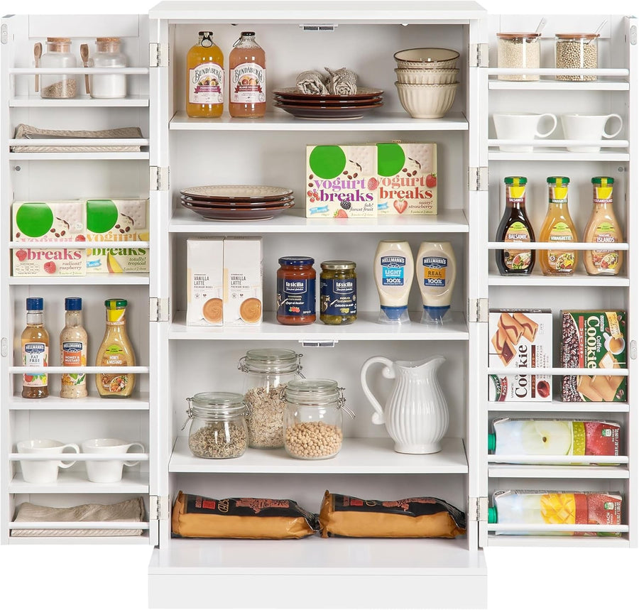 White Kitchen Cupboard 6 Shelf Freestanding Wooden Pantry Storage Unit