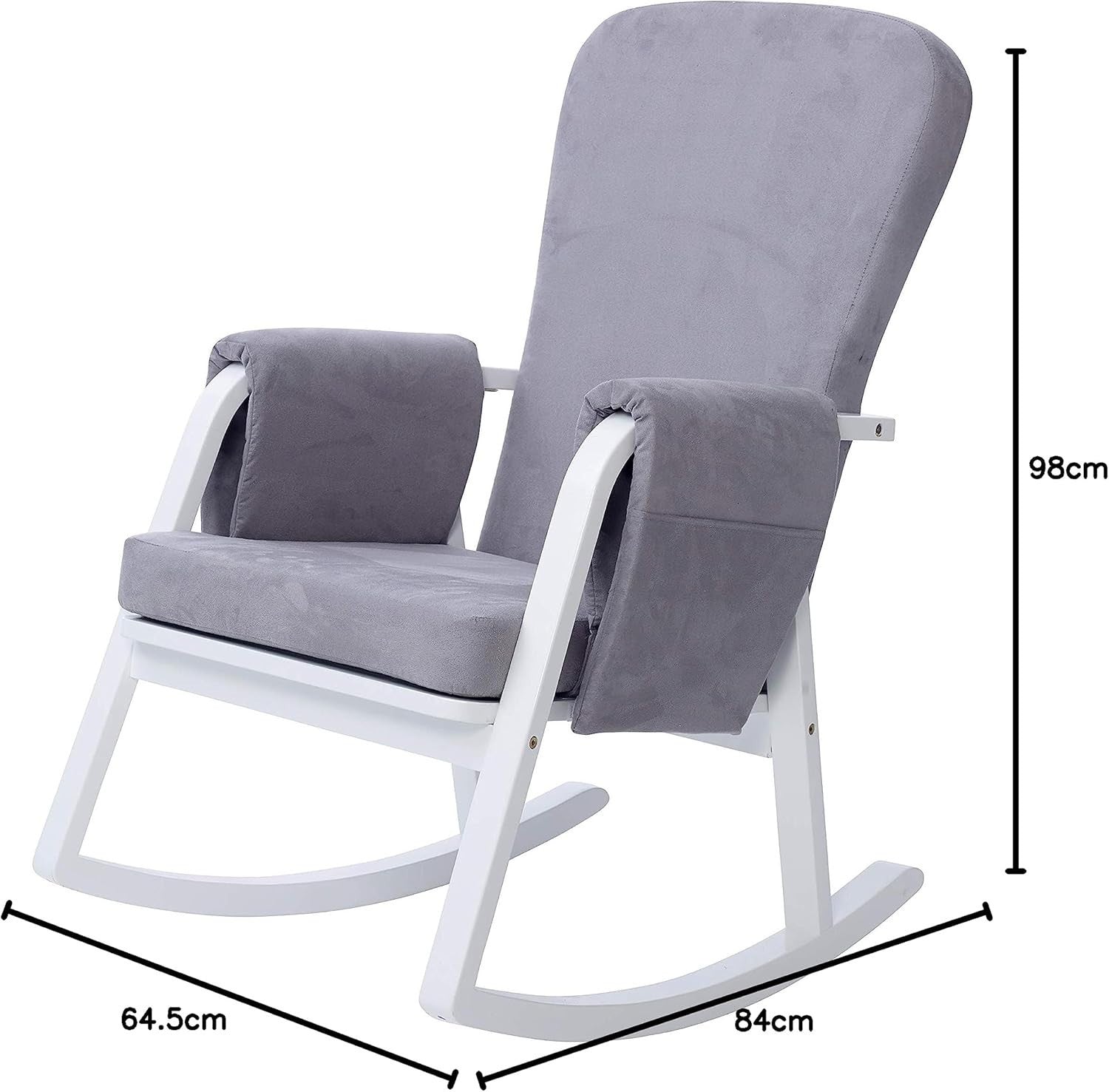 Compact Comfortable Rocking Chair with Padded Support & Side Pockets