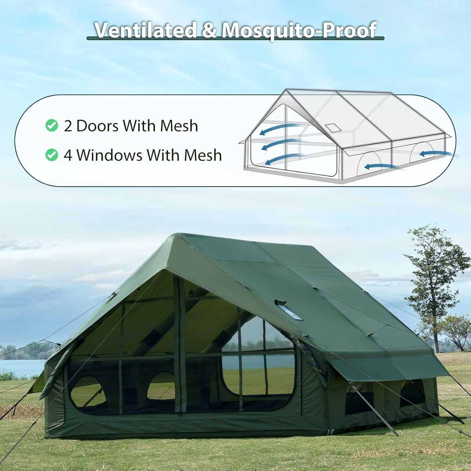WaldWander Inflatable Camping Tent 4-12 Person Waterproof Glamping Tent