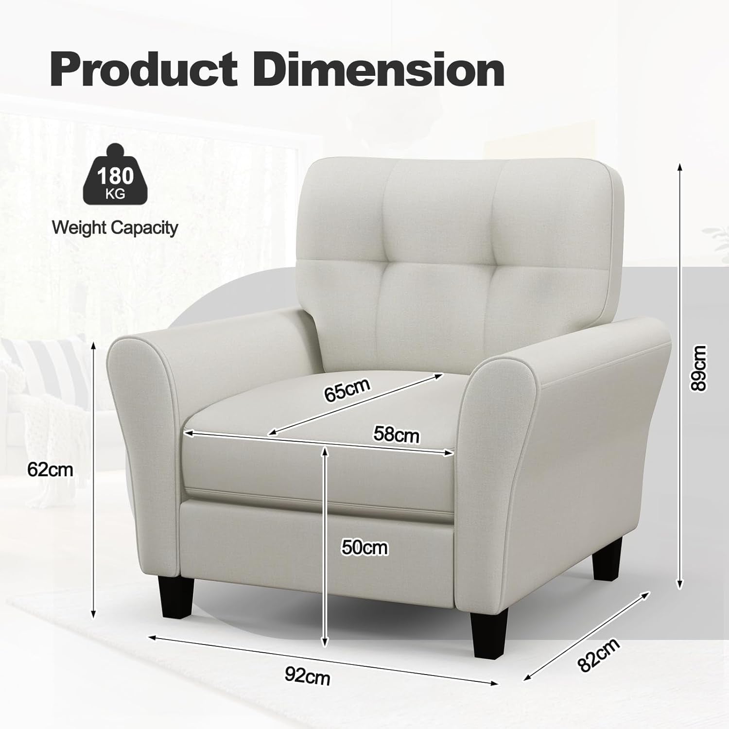 Beige Accent Armchair Tufted Fabric Lounge Chair Thick Cushion