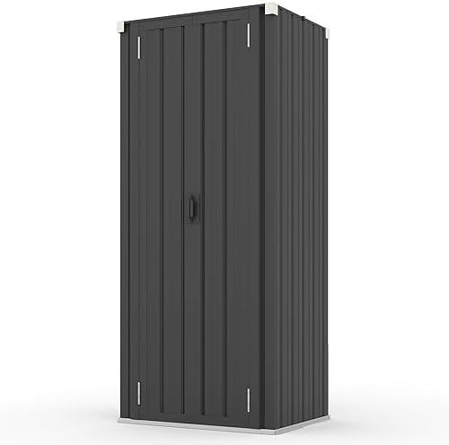 Metal Garden Storage Cabinet with 3 Adjustable Shelves Weatherproof Dark Grey