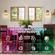 Vintage Amber Glass Battery Wall Sconce, Remote Control, Rechargeable LED