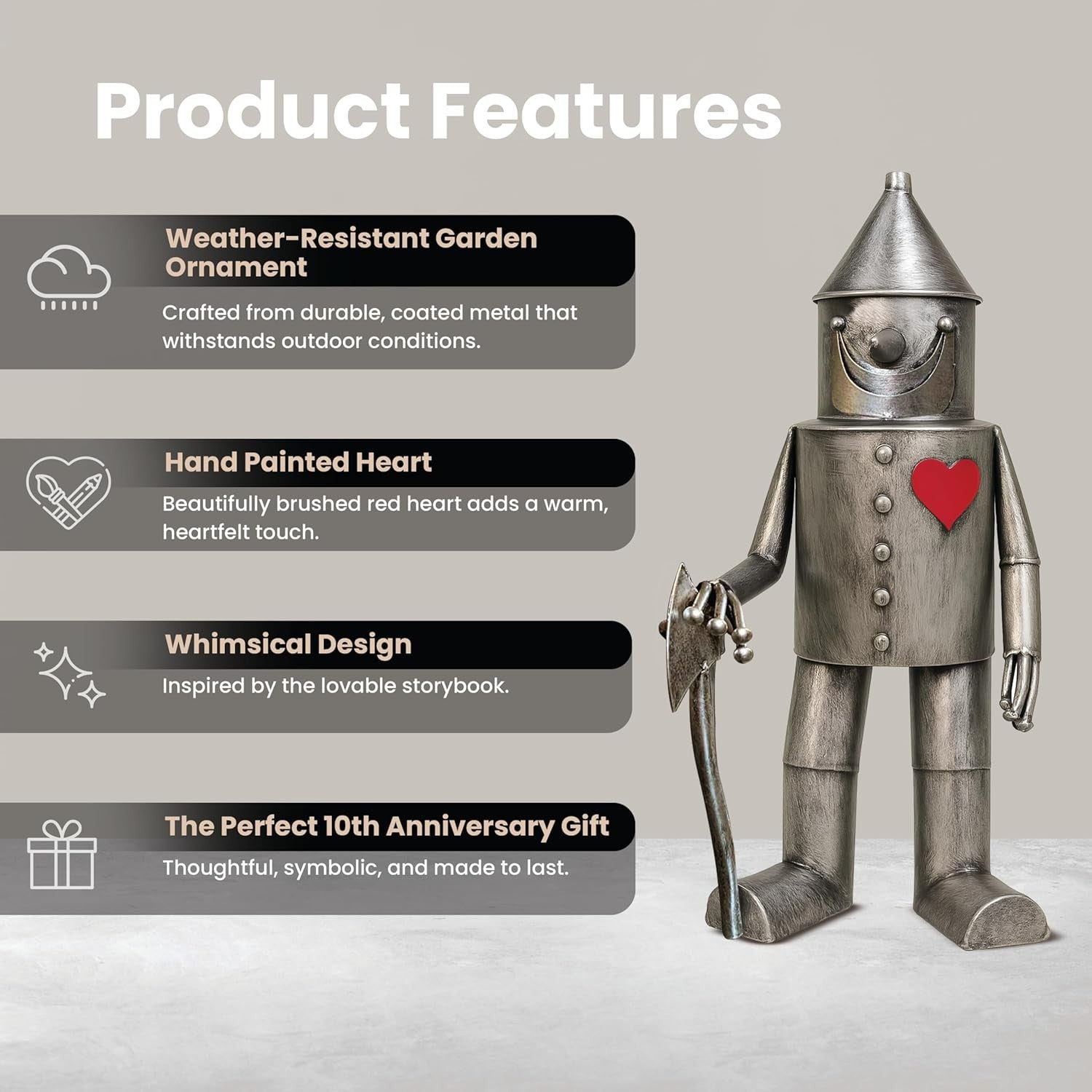 41cm Metal Tin Man Garden Ornament – Weatherproof Retro Sculpture Patio Decor
