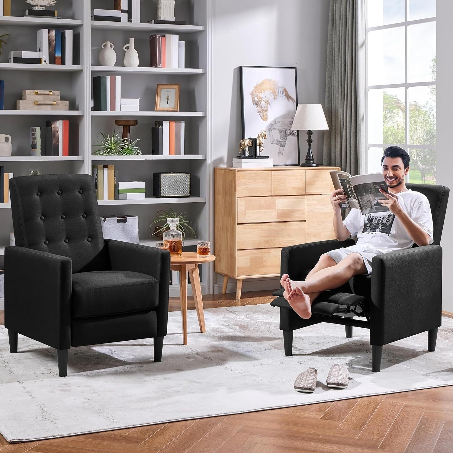 Black Recliner Chair Sofa Adjustable Footrest Padded Seat Living Room