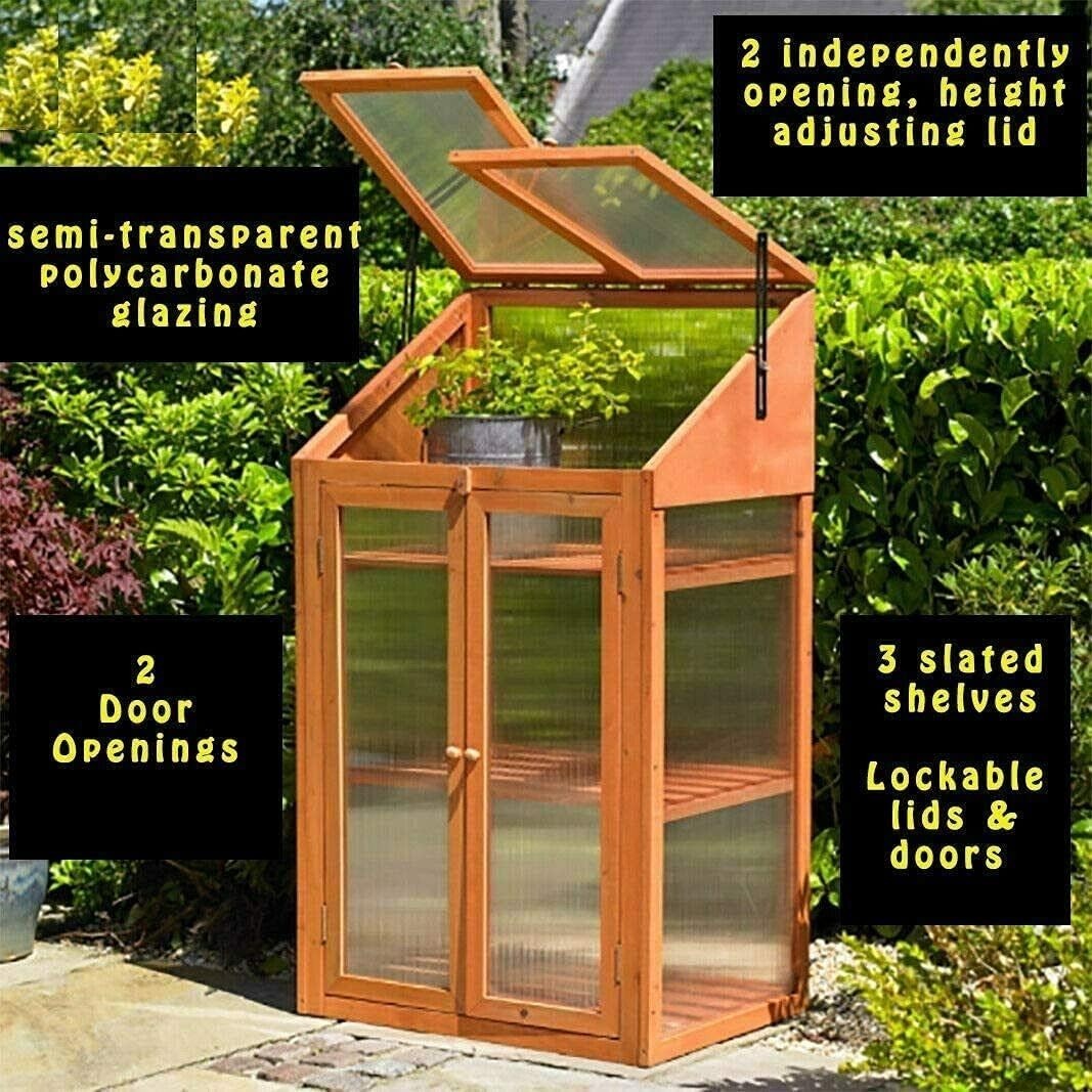 Wooden 3-Tier Cold Frame Greenhouse 120x69x49cm Polycarbonate Panels