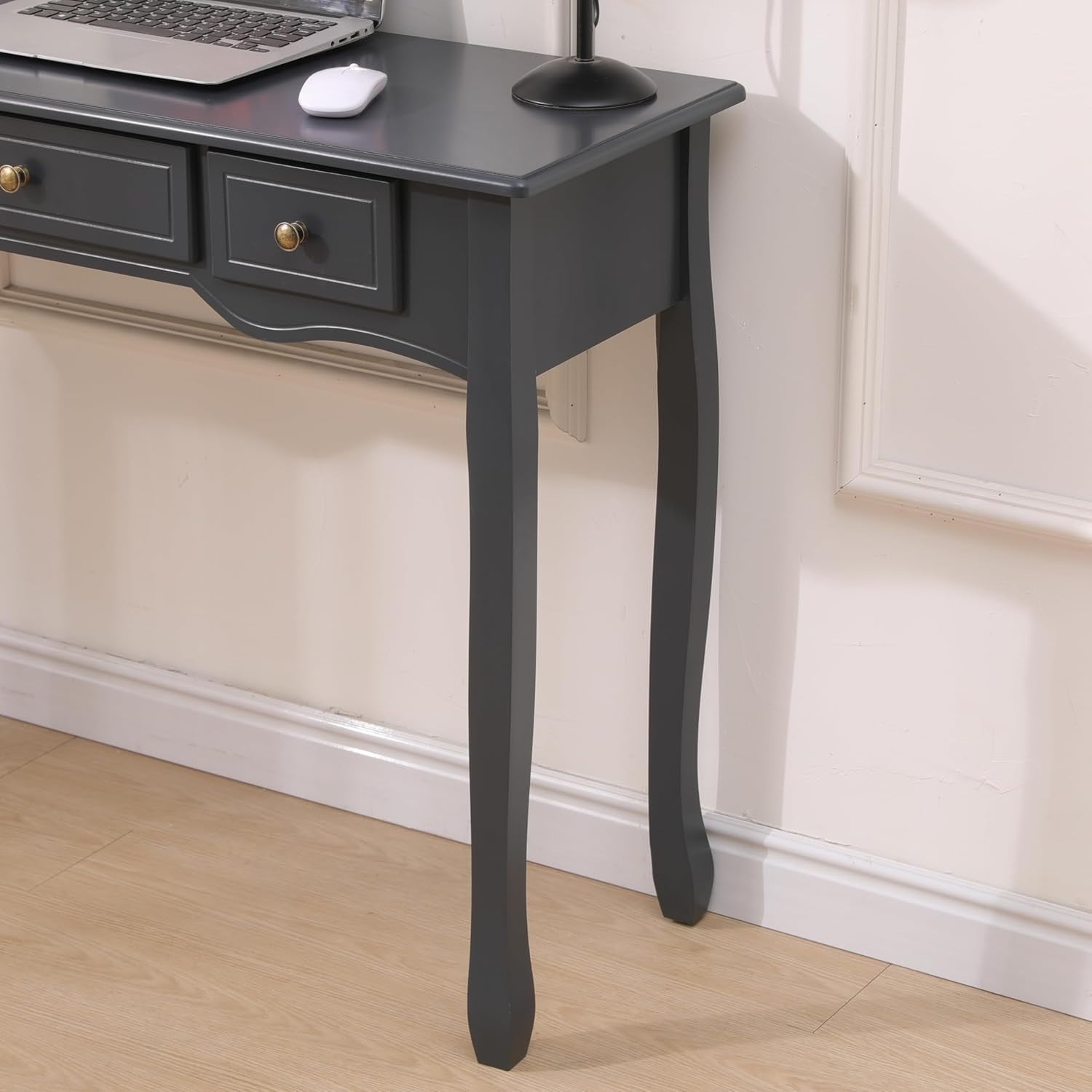 Console Table with 3 Drawers Dark Grey Solid Wood Legs Hallway Living Room