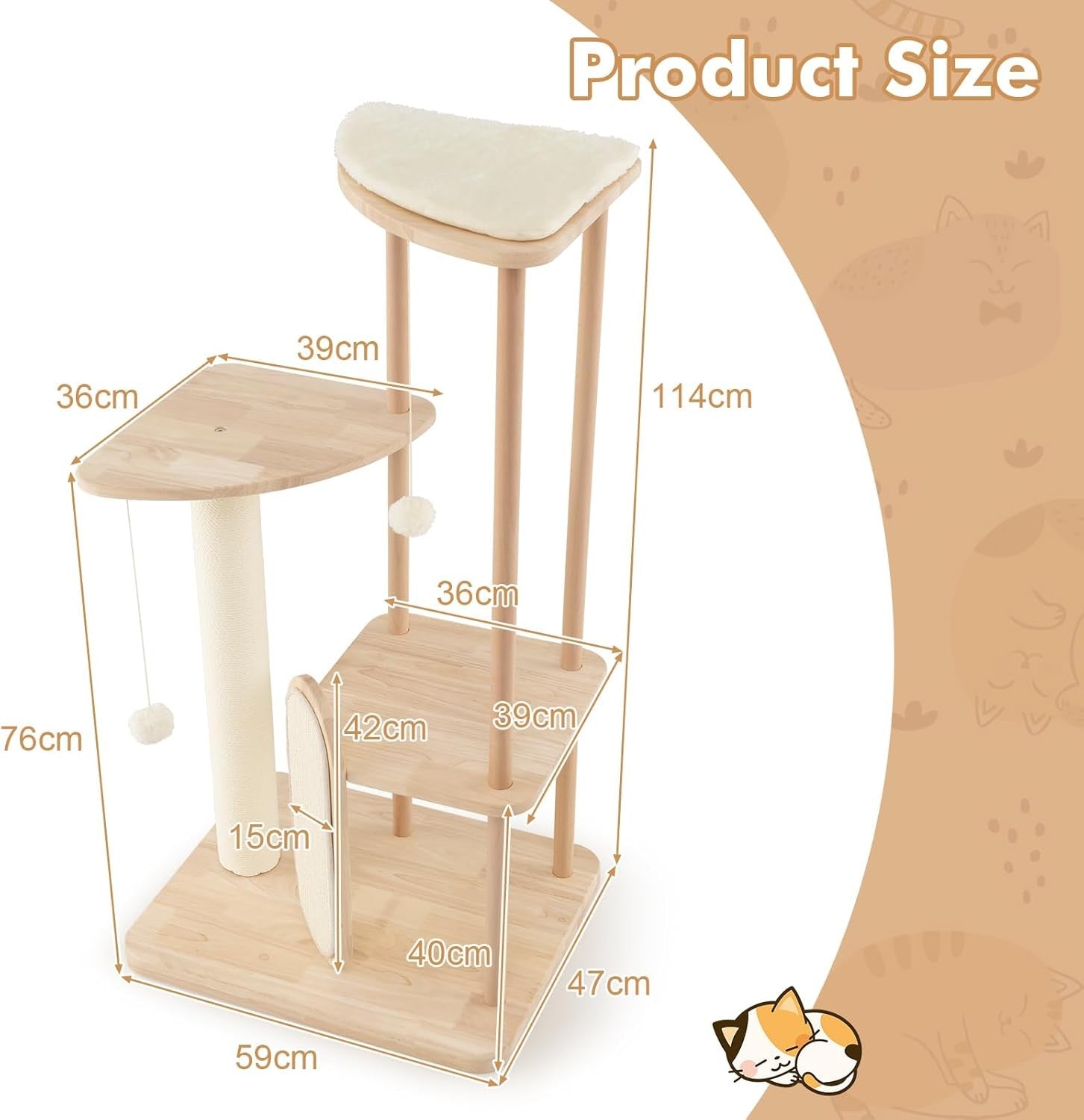 Cat Tree Climbing Tower Indoor with Scratching Posts Multi Level 114cm