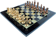 15" Black Marble Chess Set Mother of Pearl Board Brass Pieces Luxury Decor Gift