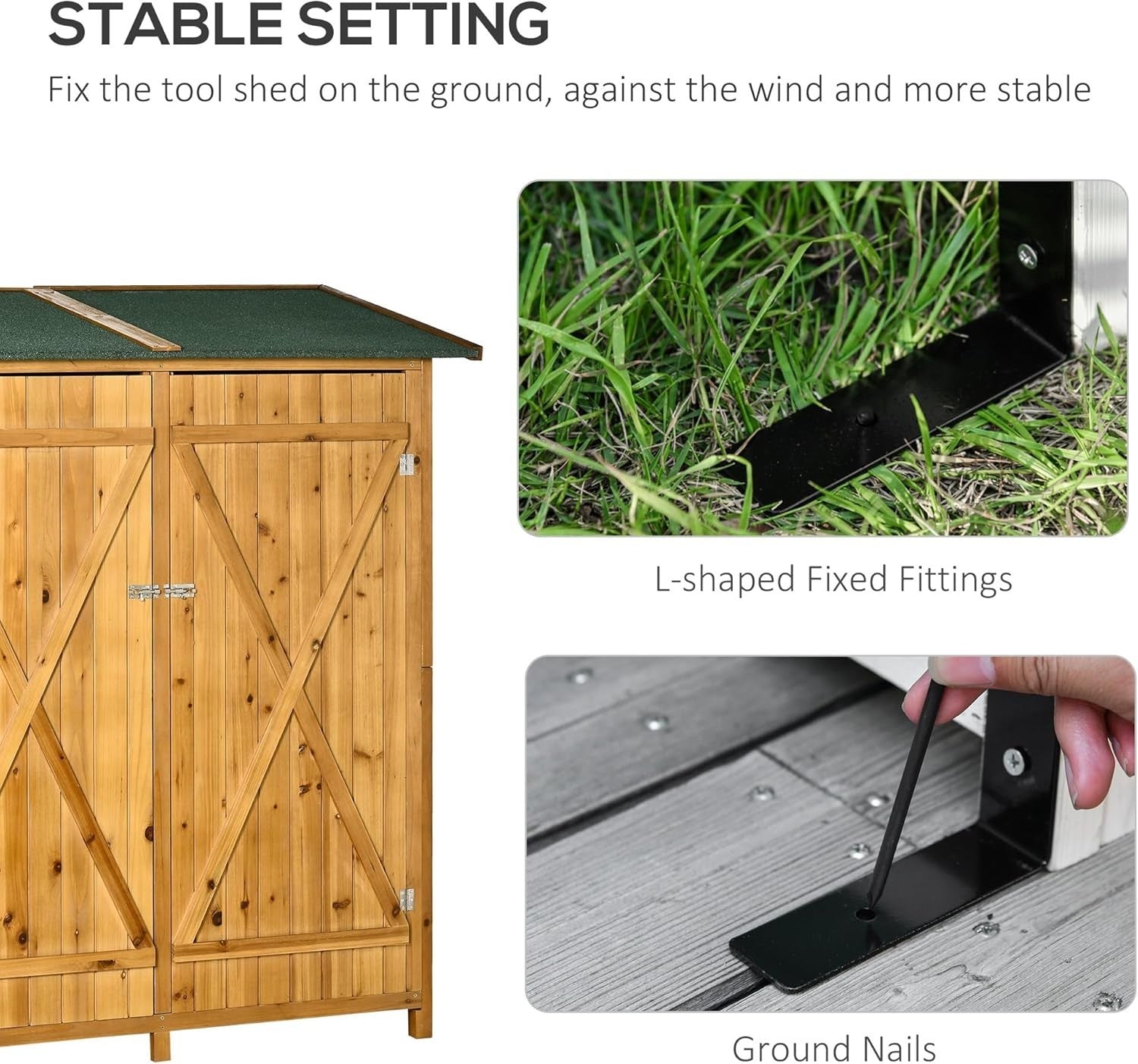 Wooden Garden Storage Shed with Shelves & Table, Waterproof Lockable 140x75x157c
