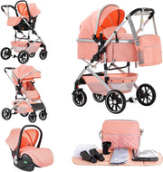 3 in 1 Baby Stroller Travel System Pushchair Carrycot Car Seat Pink