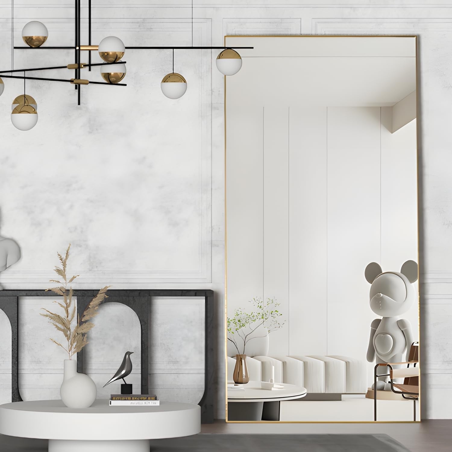 Full Length Floor Mirror 193x86cm Gold Frame, Lean or Hang, Crystal Clear
