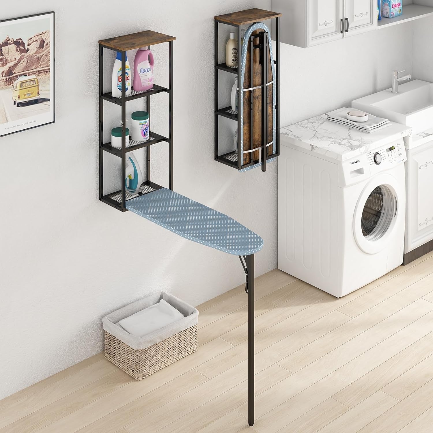 Wall Mounted Ironing Board Storage Cabinet Fold Away Space Saving Unit