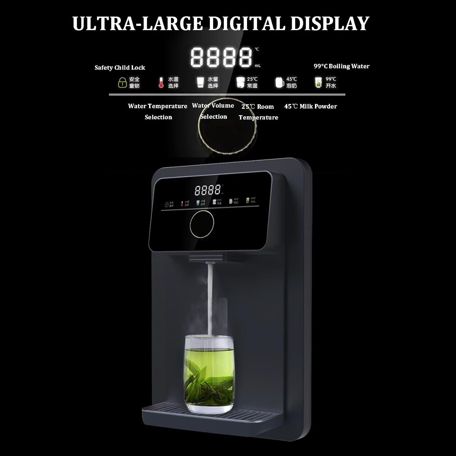 Wall Mounted Instant Hot Water Dispenser Touch Screen Child Lock Dual Temp