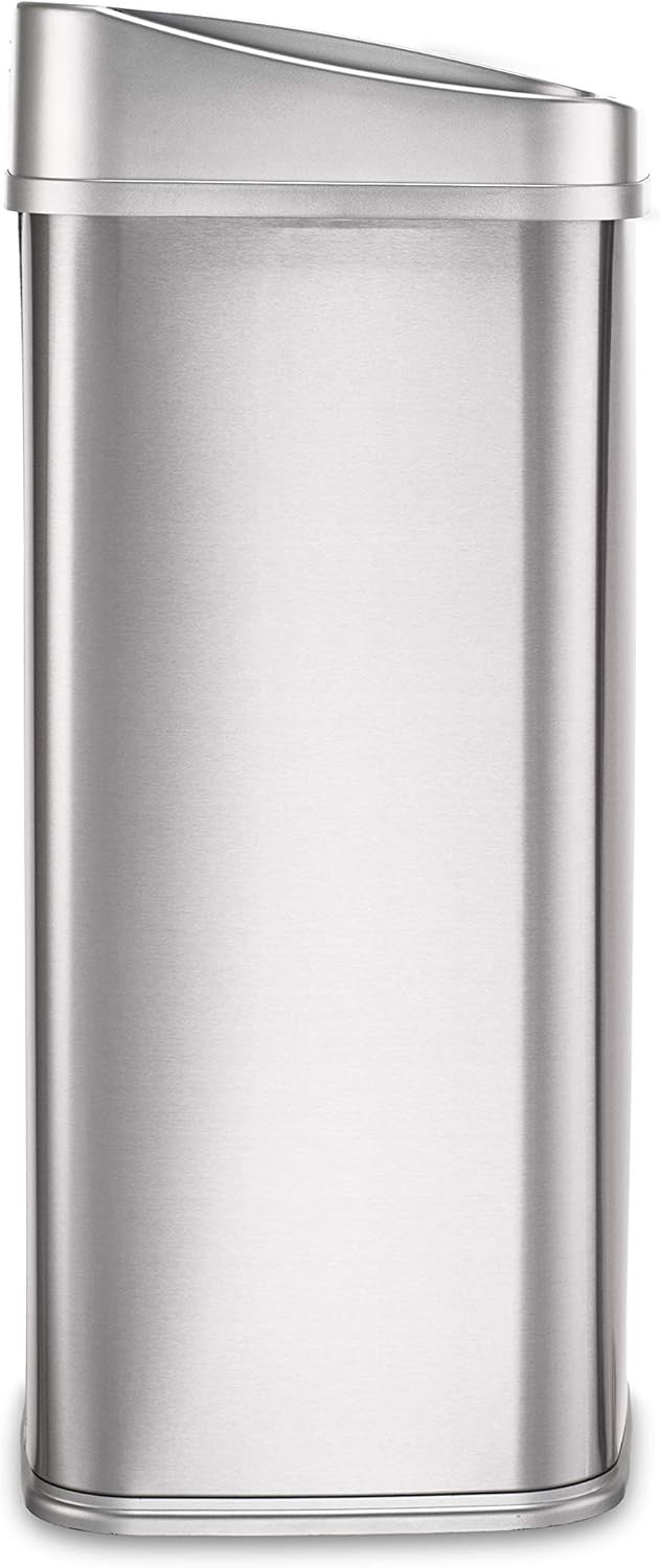 13 Gallon Touchless Motion Sensor Trash Can Silver Trim Lid
