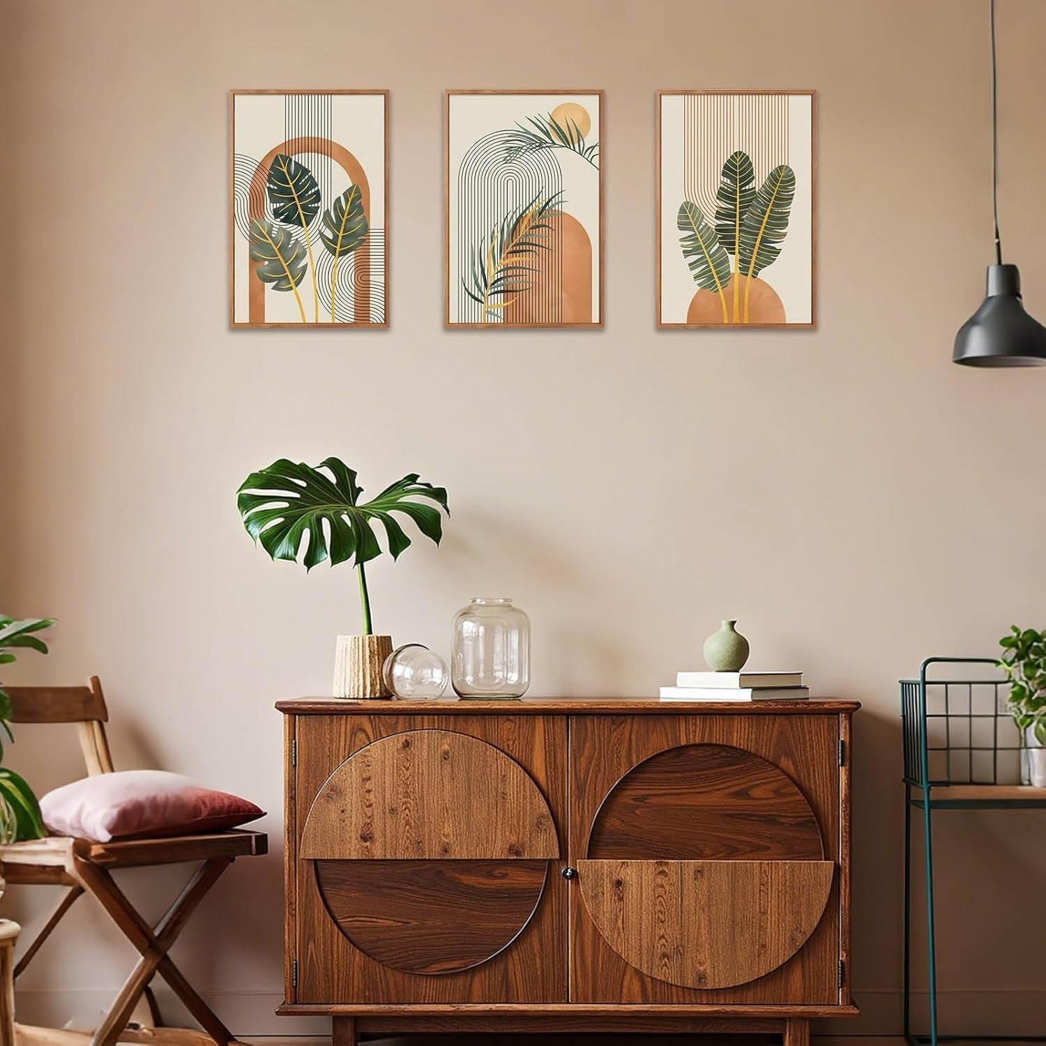 3PCS Wooden Boho Wall Art 30x20cm Geometric Hanging Decor