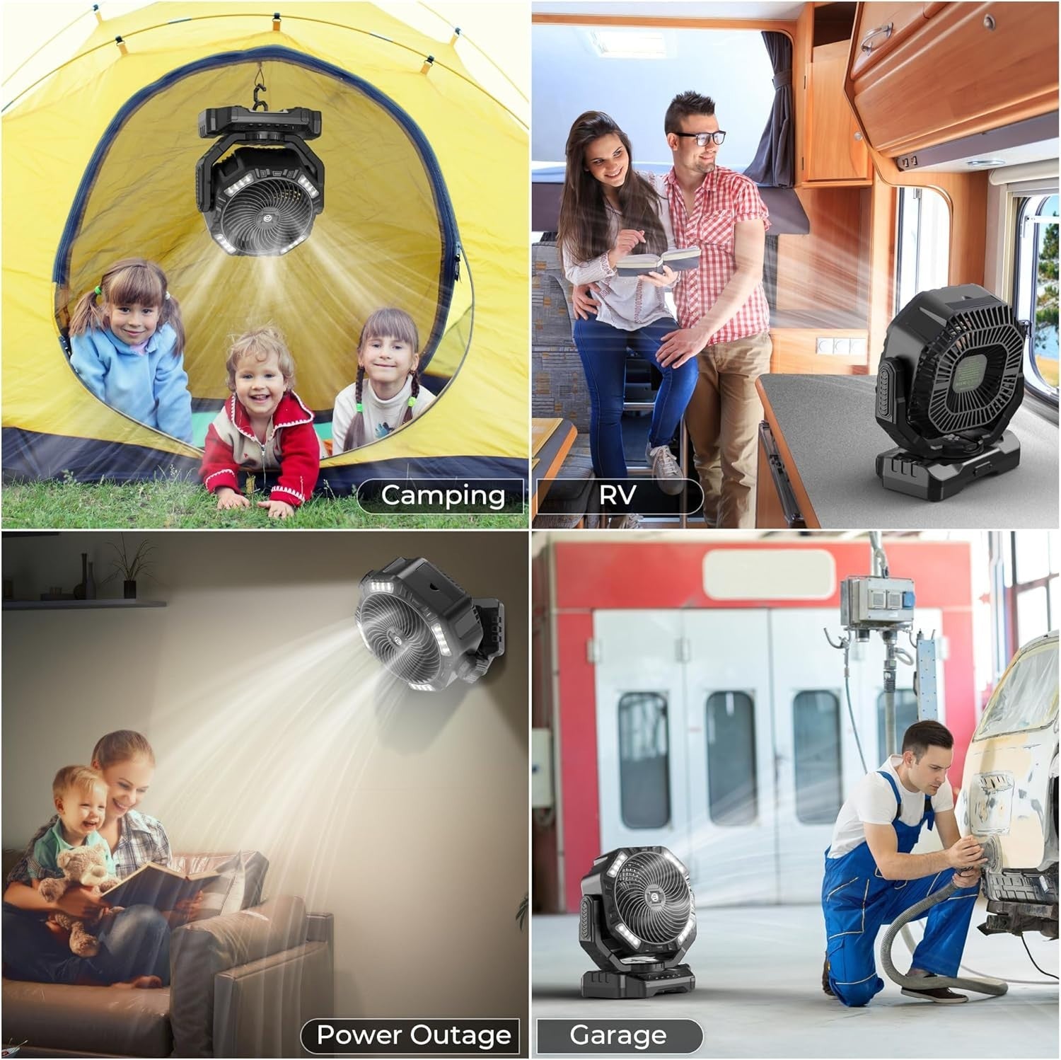 Portable Camping Fan – Long 40000mAh Rechargeable w LED Light Remote Timer Quiet