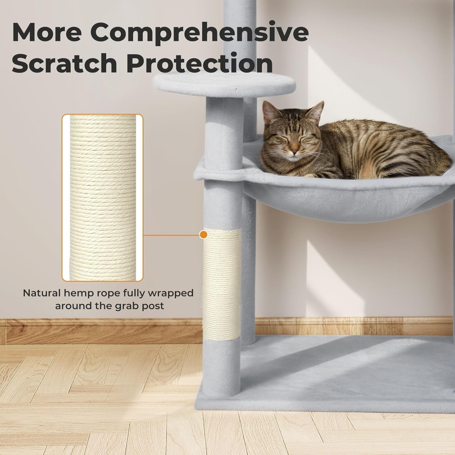 Floor to Ceiling Cat Tree Tall Multi Level Tower with Hammock Scratching Posts