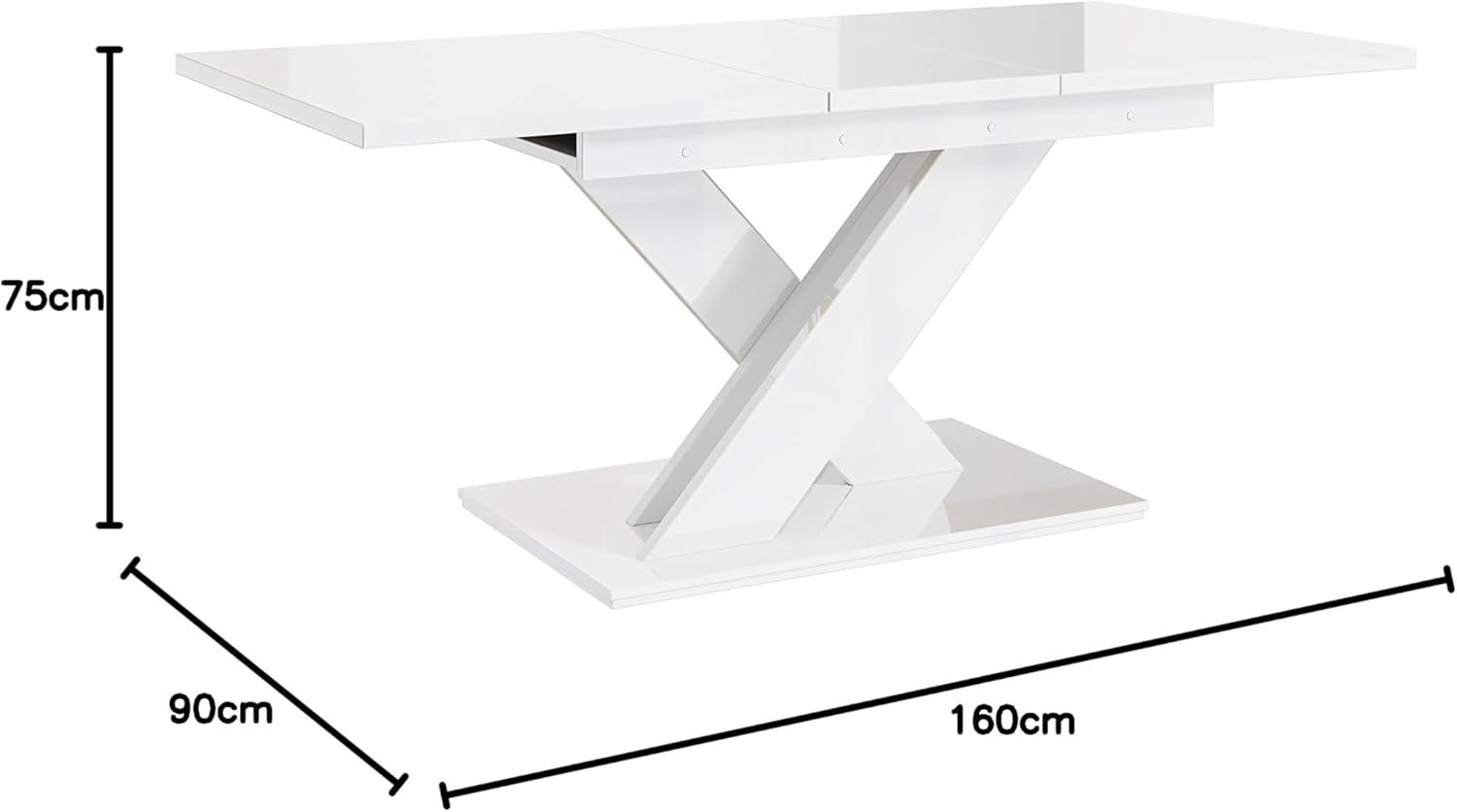 White Gloss Extendable Dining Table 140–180cm Modern Folding Space Saver