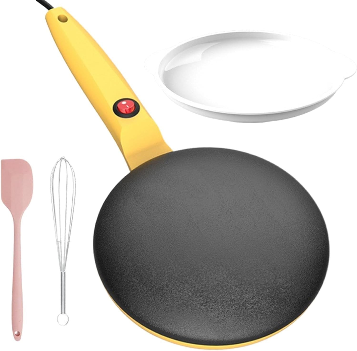 8" Electric Crepe Maker Non Stick Pancake Maker with Handle & Tray Yellow