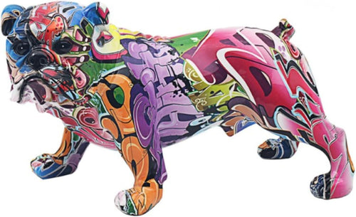 Colourful Graffiti Bulldog Figurine Large Resin Ornament Modern Art Home Decor