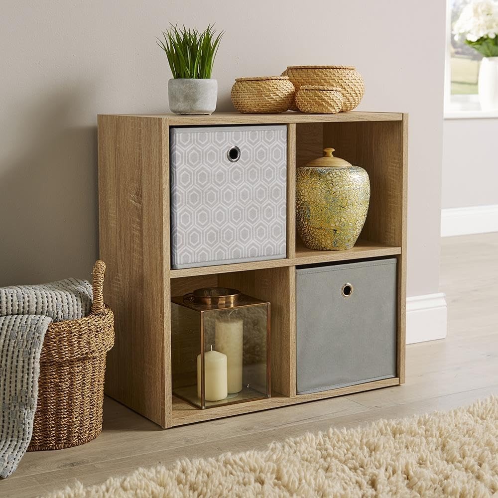 4 Cube Storage Shelf Wooden Bookcase Display Unit Oak Effect 60cm