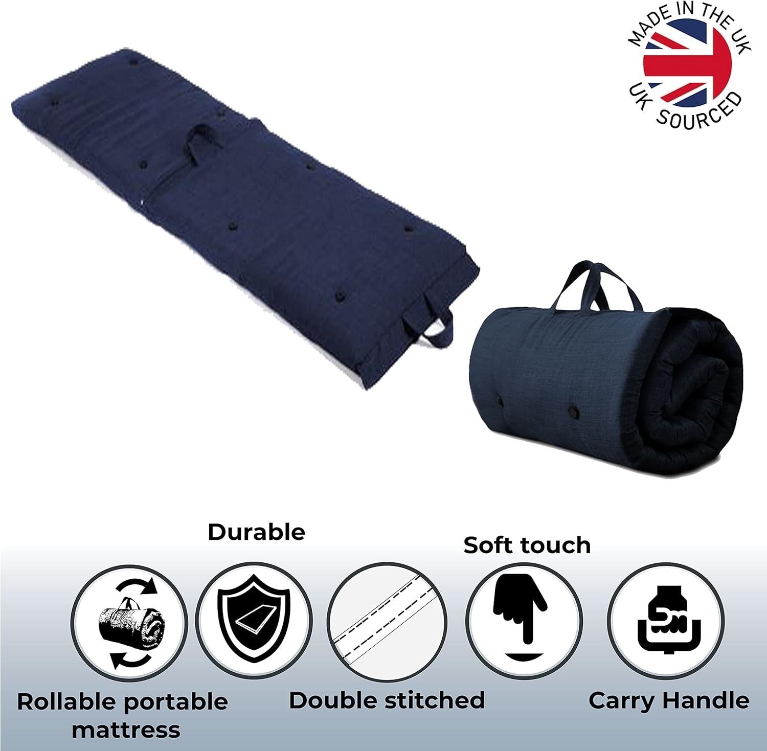 Single Roll-Up Futon Mattress | Folding Bed | Soft Touch | Navy Blue