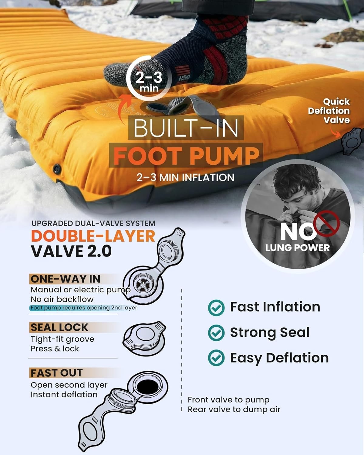 Extra Thick Inflatable Camping Sleeping Pad – Built-In Pump, Portable