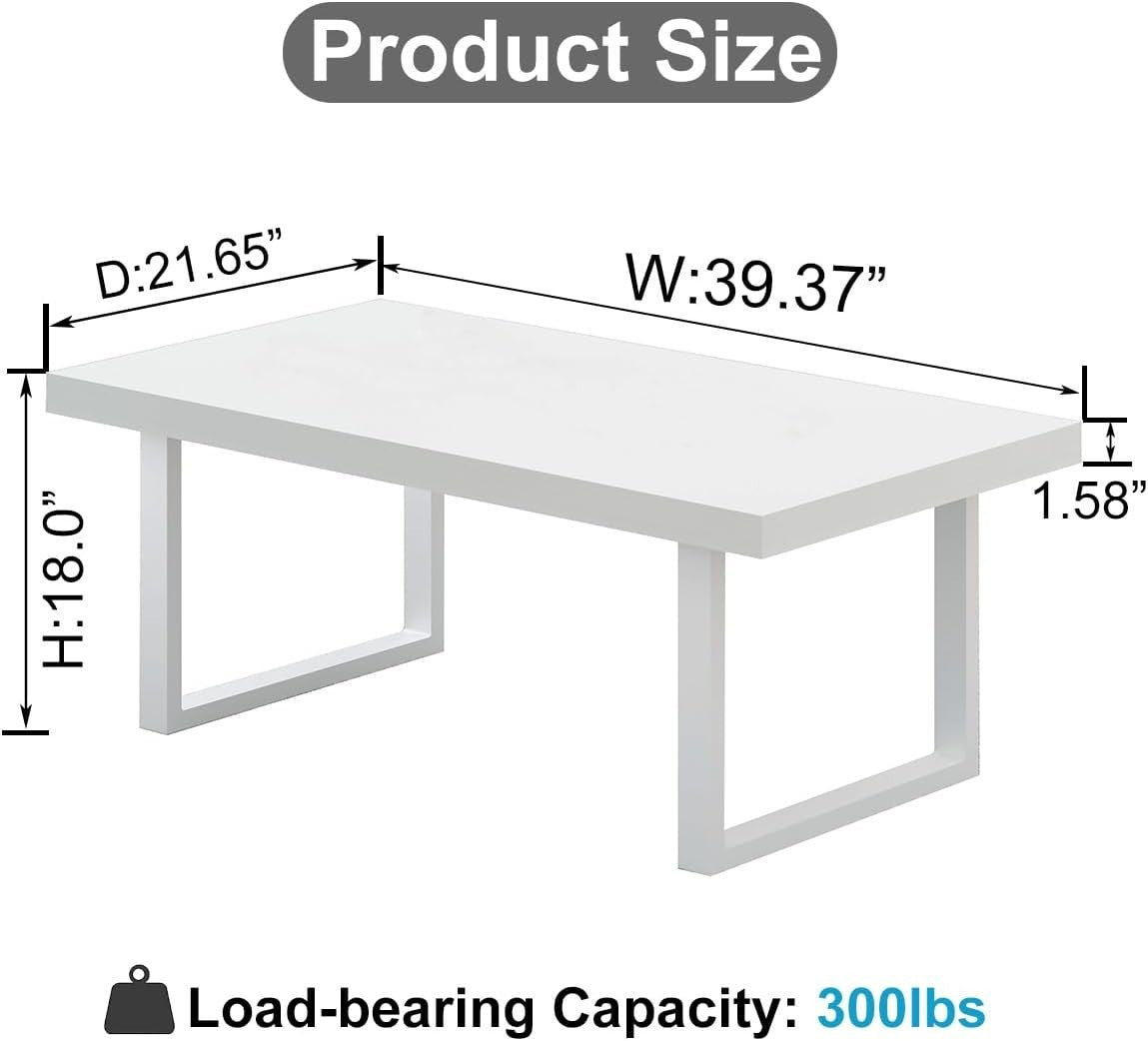 White Oak Coffee Table 99x53cm Minimalist Industrial Metal Frame Durable