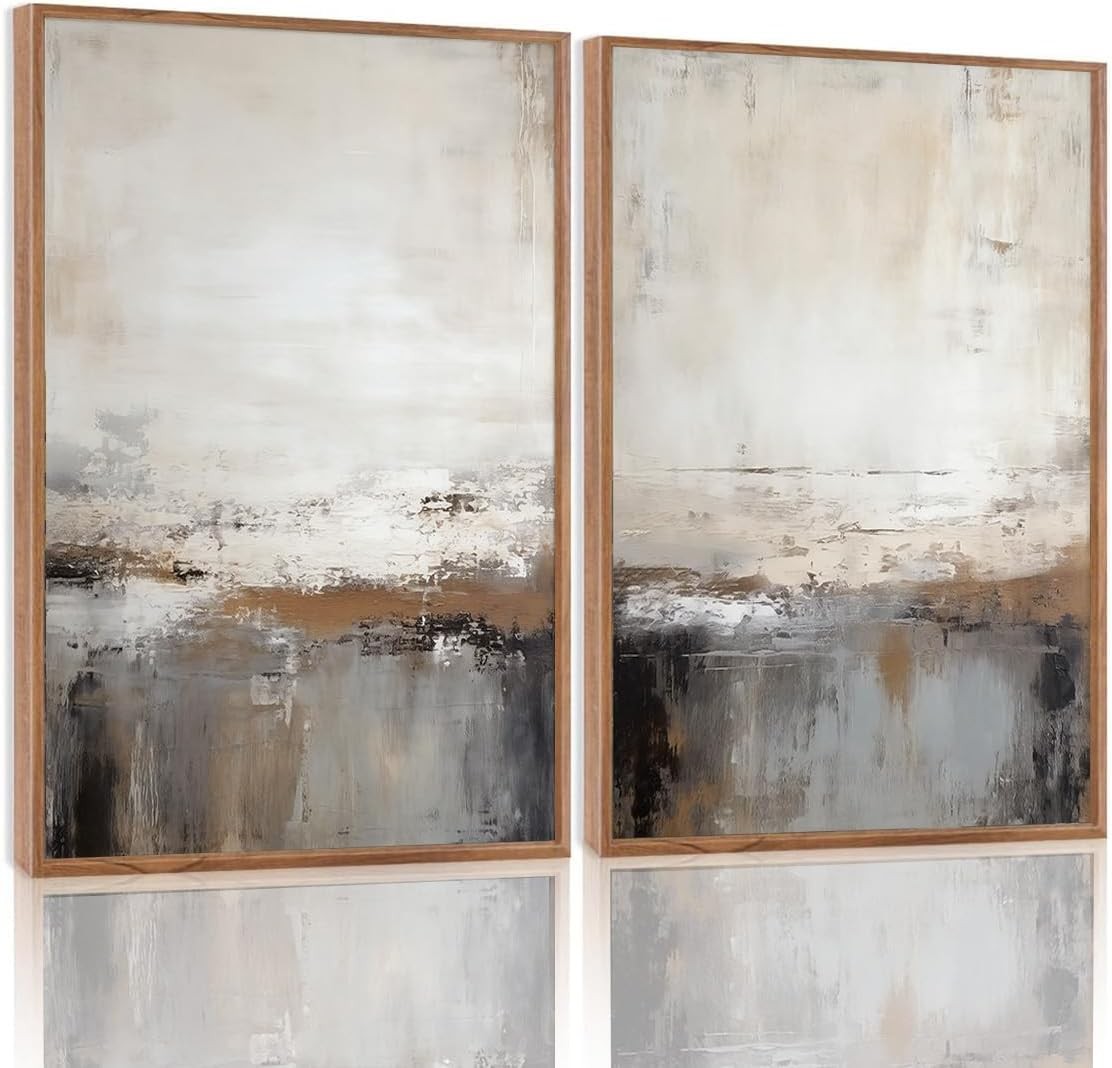 Set of 2 Grey Abstract Framed Canvas Wall Art 12x16in