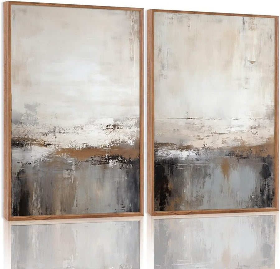 Set of 2 Grey Abstract Framed Canvas Wall Art 12x16in