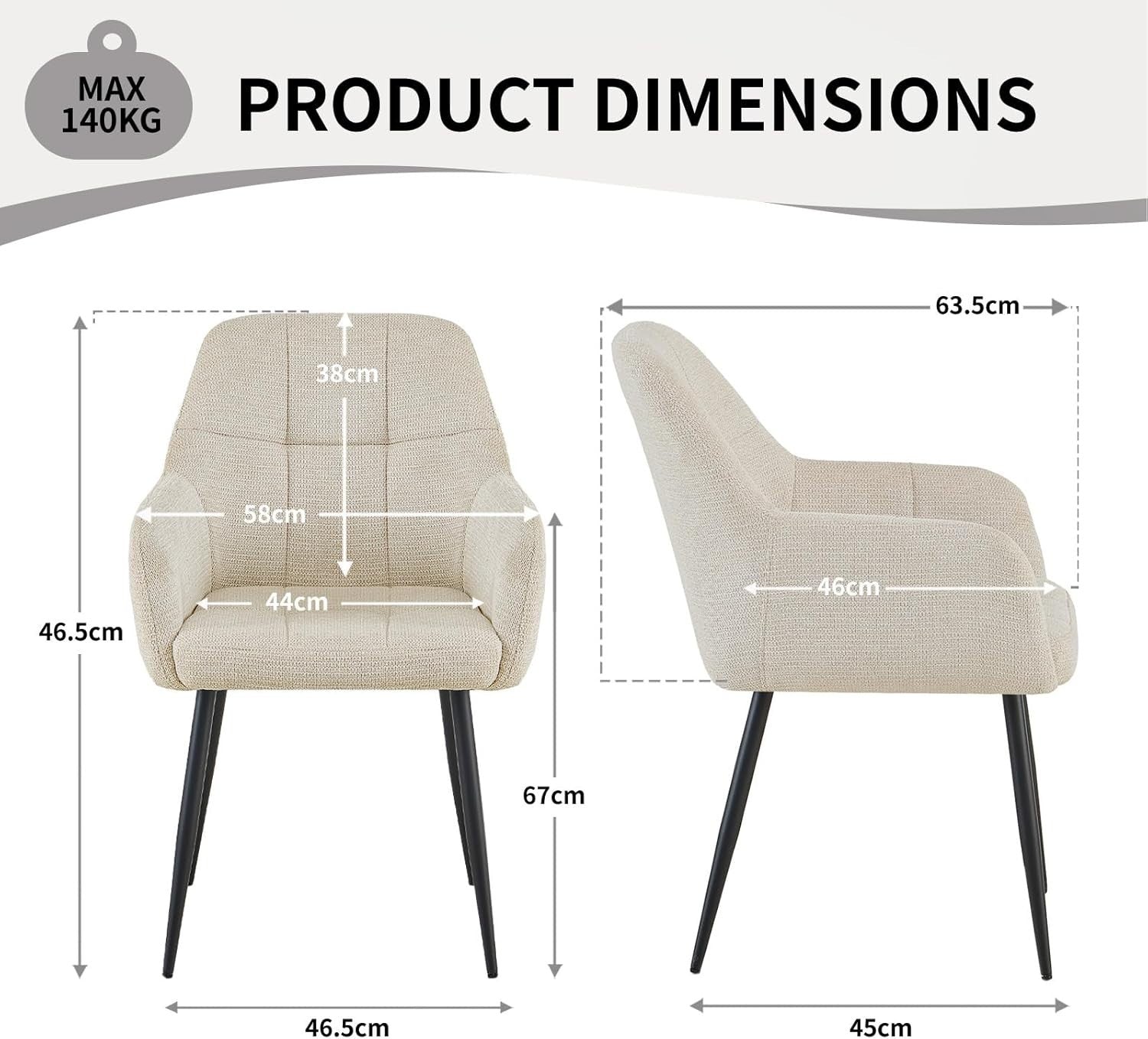 Plush Beige Dining Chairs Set of 2 Ergonomic Padded Seat Metal Legs
