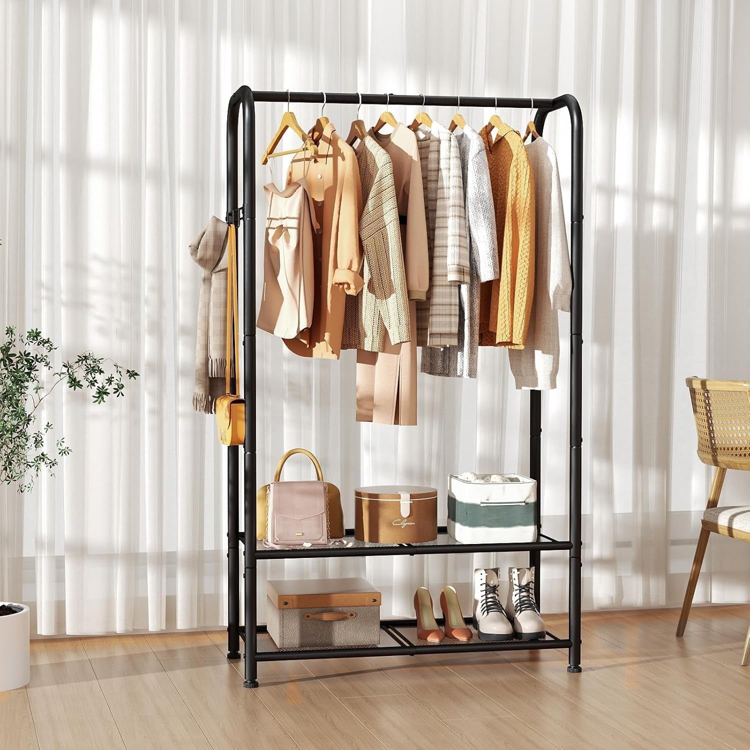 Rolling Clothes Rail with Shelf – Heavy Duty Black Rack 81×30×183cm