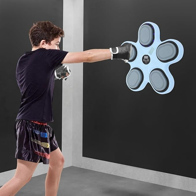 Kids Music Boxing Machine LED Punch Wall Trainer Bluetooth Gloves Game