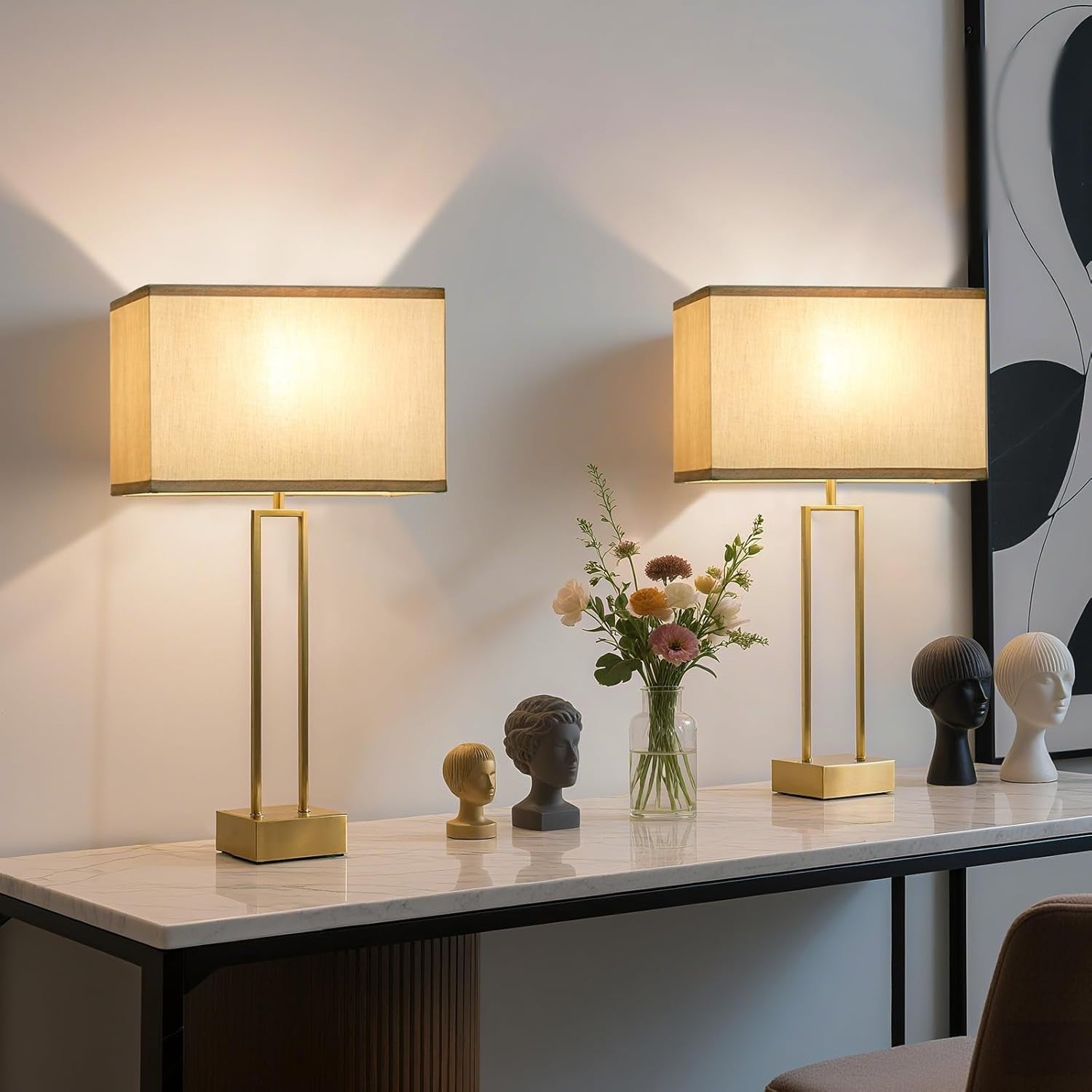 Large Gold Rectangle Lamp Shades Set of 2 Linen Spider Fit 16x8x10