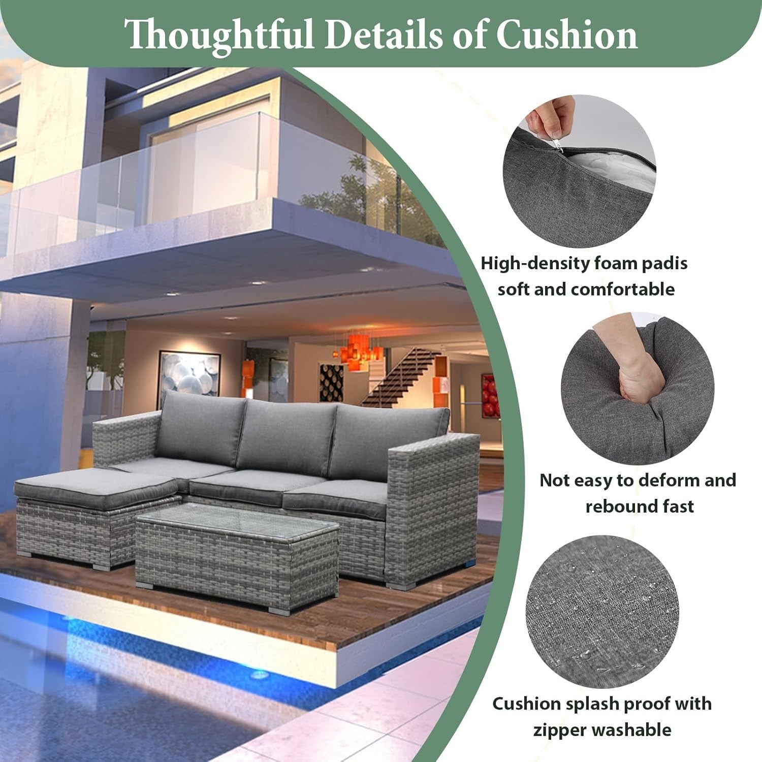 Rattan Garden Sofa Set 3PC Outdoor Patio Furniture w/ Cushions & Table